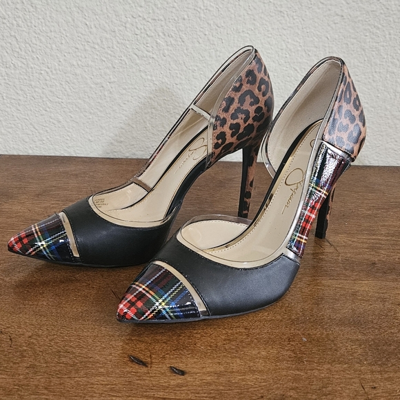 Jessica Simpson BRAND NEW Cheetah & Plaid Print with Clear Lining Stilettos - Picture 3 of 6